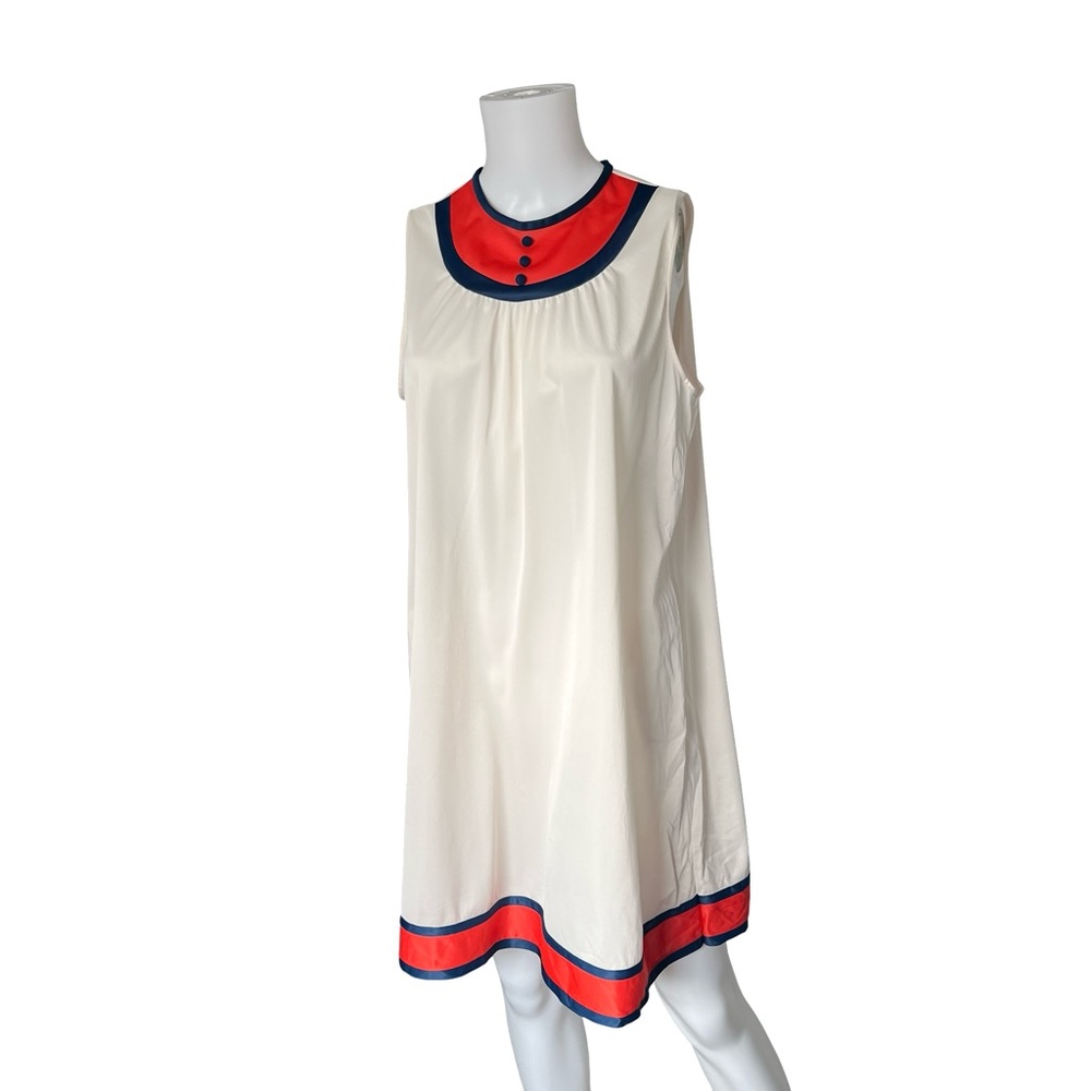 Vintage 60s Vanity Fair Night Dress Sleeveless Sheer Nylon Blue Red Size Medium - Picture 7 of 7